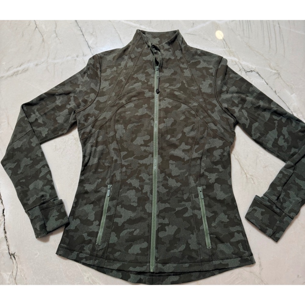 Lululemon Define Jacket Heritage Camo Olive Green Twill Women's 12 #109 - Picture 1 of 16